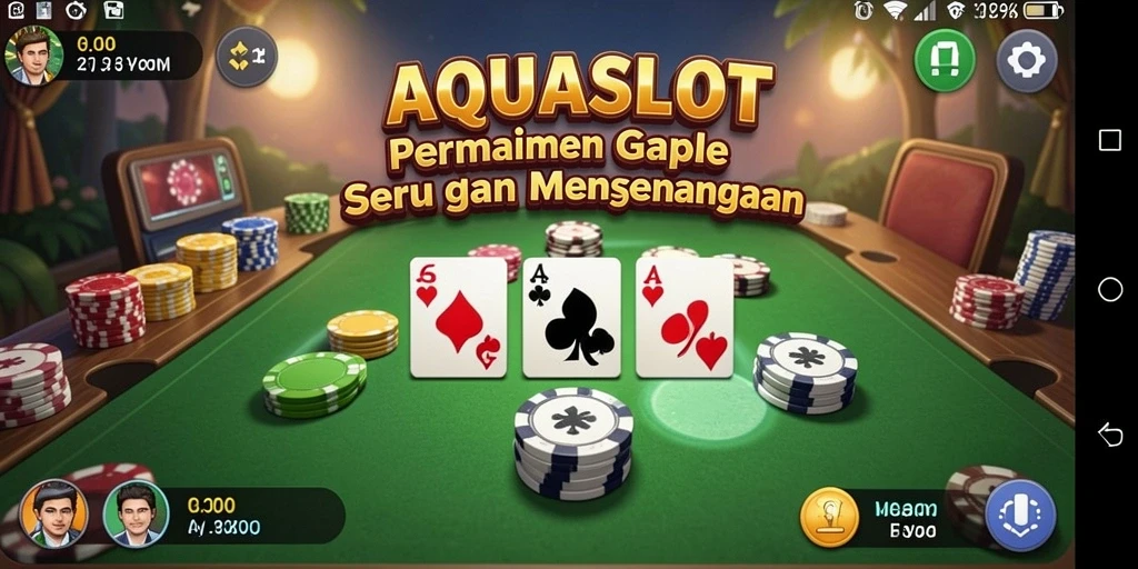 Screenshot gameplay AQUASLOT yang menampilkan suasana permainan Gaple yang seru.