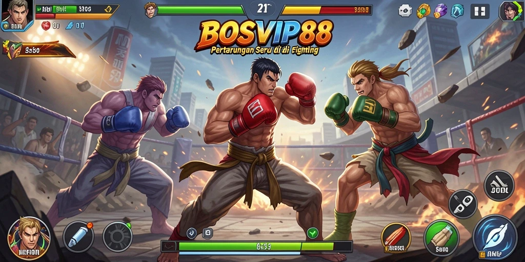 Screenshot aksi pertarungan seru dalam BOSVIP88 dengan karakter yang menonjol.