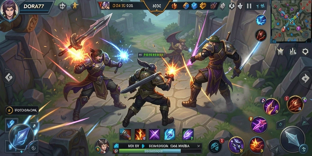 Gameplay DORA77 menampilkan pertempuran seru dan strategi tim yang mendebarkan.