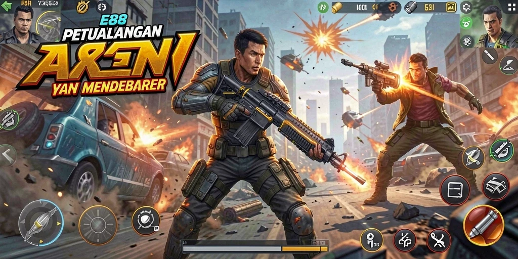 Screenshot gameplay E88 menampilkan pertempuran action yang intens dan menarik.