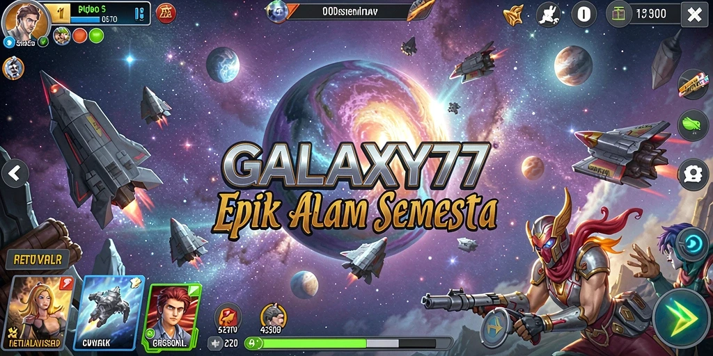 Tampilan permainan GALAXY77 dengan pertempuran epik di alam semesta.