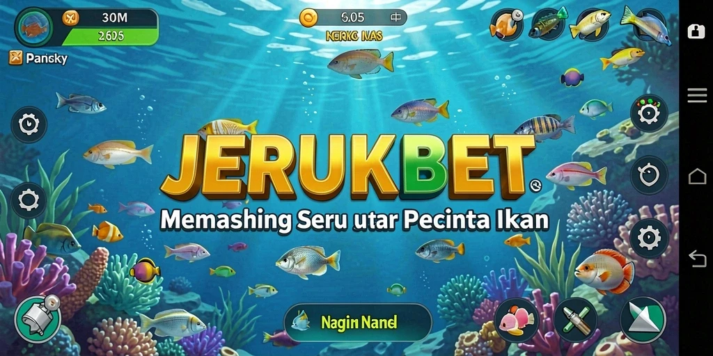 Tampilan gameplay JERUKBET yang menarik saat memancing di lautan.