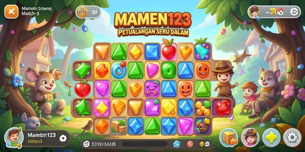 Screenshot menunjukkan gameplay seru MAMEN123 dengan elemen Match-3.