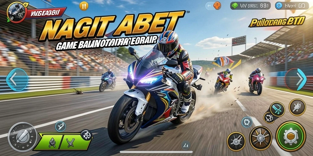 Gameplay seru NAGITABET dengan balapan motor yang menegangkan.