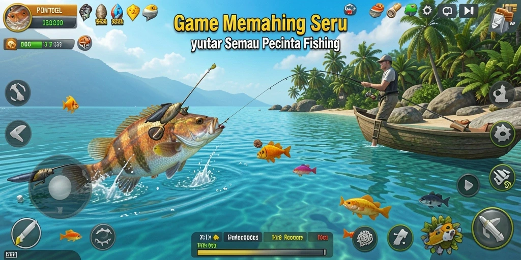 Tampilan screenshot gameplay PIONTOGEL yang menarik saat menangkap ikan.