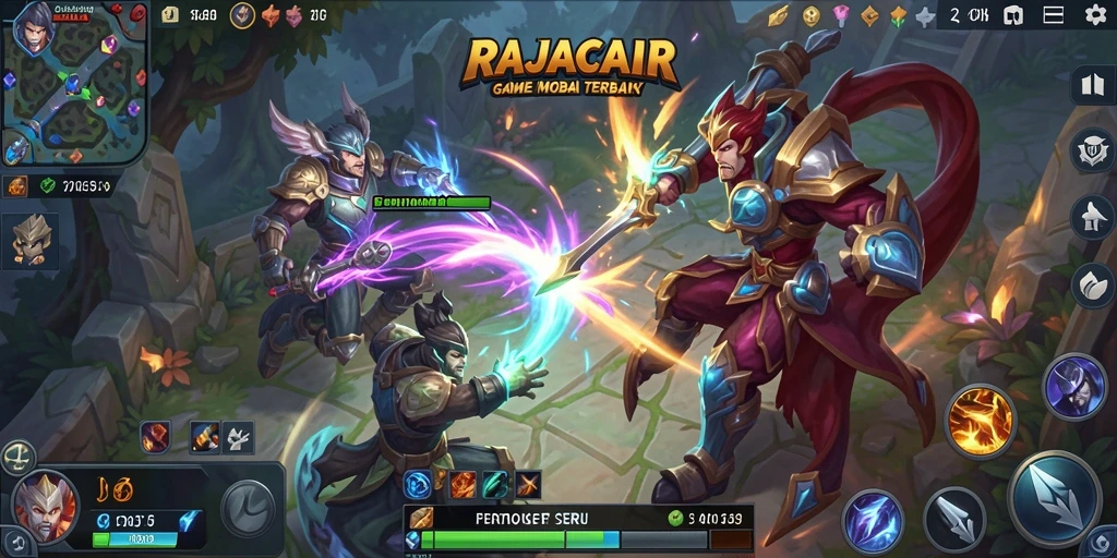 Screenshot menunjukkan aksi seru dalam permainan MOBA RAJACAIR.