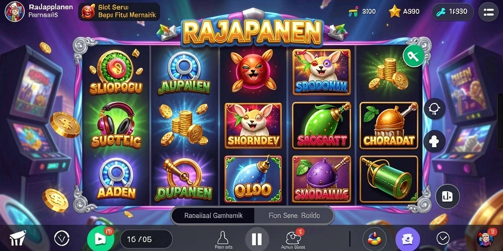 Gameplay seru RAJAPANEN yang menampilkan simbol Slot beraneka ragam.