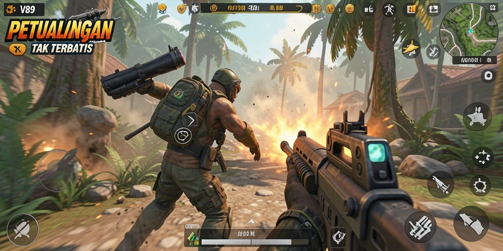 Gameplay V89 yang memukau dalam pertempuran TPS yang intens.