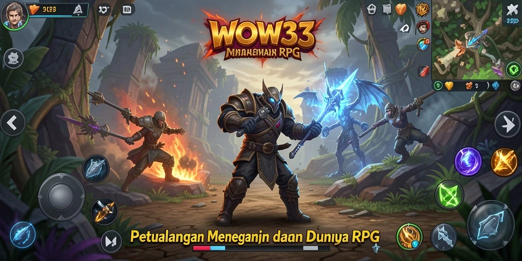 Tampilan gameplay WOW33 saat bertarung melawan monster epik.