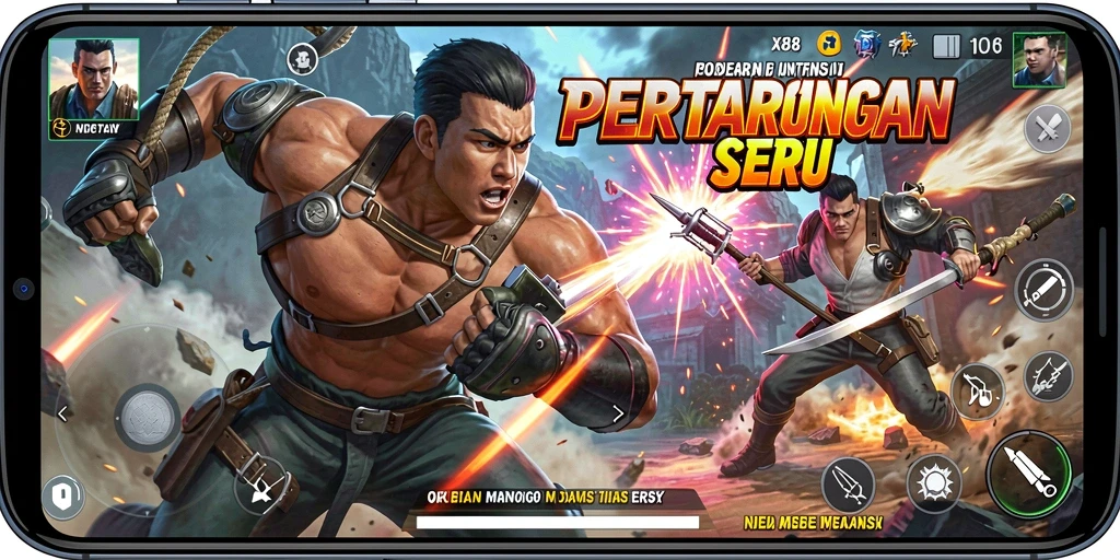 Screenshot gameplay X88 menampilkan aksi pertarungan yang dinamis.